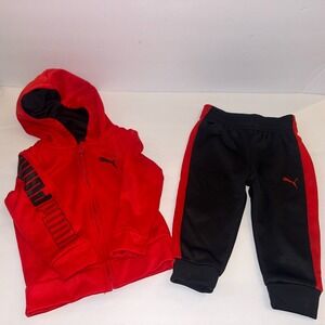 PUMA Baby Boys 12M 2-Piece Tracksuit Set Red Full Zip Hoodie Black Joggers